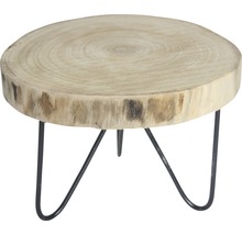 Holzhocker mit drei Metallbeinen