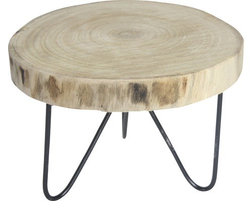 Holzhocker mit drei Metallbeinen