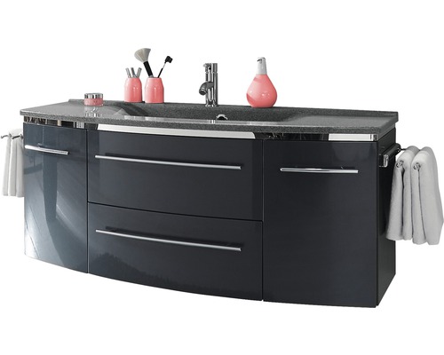 Waschtischunterschrank mit zwei Schubladen, Handtuchhaltern und Aufsatzwaschbecken