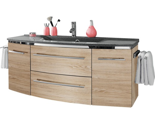 Waschtisch mit Armatur, Ablagefläche, Schubladen und Handtüchern
