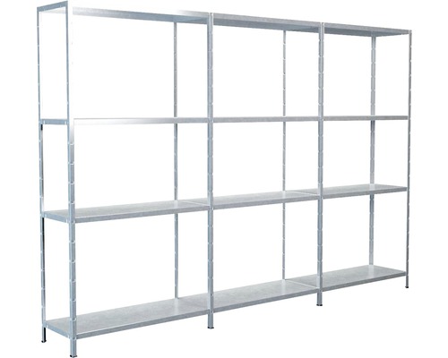 Steck-Grundregal und Anbauregal Schulte 2600x1800x350 mm, 12 Böden, Set, verzinkt Mehrteiliges, graues Metallregalsystem für Lagerung und Organisation