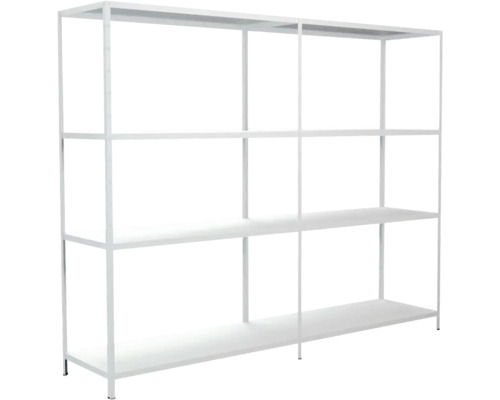 Steck-Grundregal und Anbauregal Schulte 2200x1800x500 mm, 8 Böden, Set, weiß Weißes Metallregal mit drei Ebenen