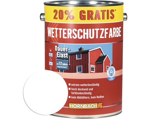 HORNBACH Holzfarbe Wetterschutzfarbe weiß 6 l (20% Gratis!)