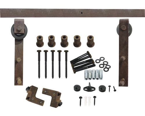 Schiebetürbeschlagset mit Schiene, Rollen, Schrauben und Zubehör