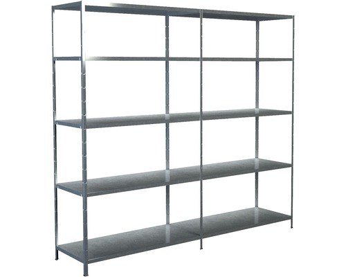 Steck-Grundregal und Anbauregal Schulte 2200x2000x500 mm, 10 Böden, Set, verzinkt Metallregal mit fünf Regalböden