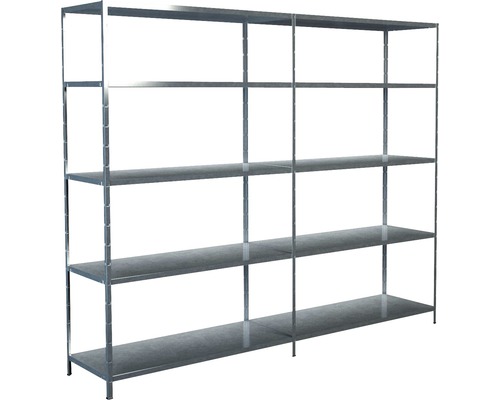 Steck-Grundregal und Anbauregal Schulte 2400x2000x500 mm, 10 Böden, Set, verzinkt Metallregal mit fünf Regalböden