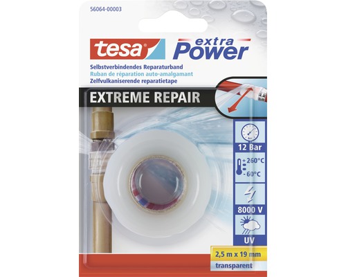 Reparaturband Tesa EXTREME REPAIR transparent 19 mm x 2,5 m Tesa Extra Power Extreme Repair selbstverschweißendes Reparaturband, 2,5 m x 19 mm