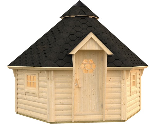 Holzgrillkota mit Tür und Fenstern