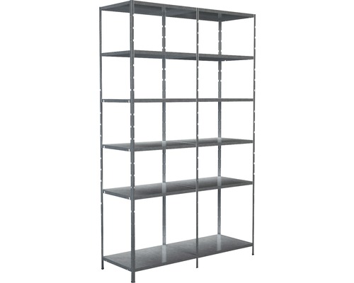 Steck-Grundregal und Anbauregal Schulte 1400x2300x500 mm, 12 Böden, Set, verzinkt Metallregal mit sechs Regalböden