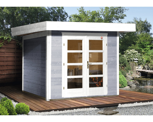 Gartenhaus weka Designhaus 126 Gr.3 mit Fußboden 356 x 375 cm grau Modernes Gartenhaus aus Holz mit Doppeltür und Flachdach
