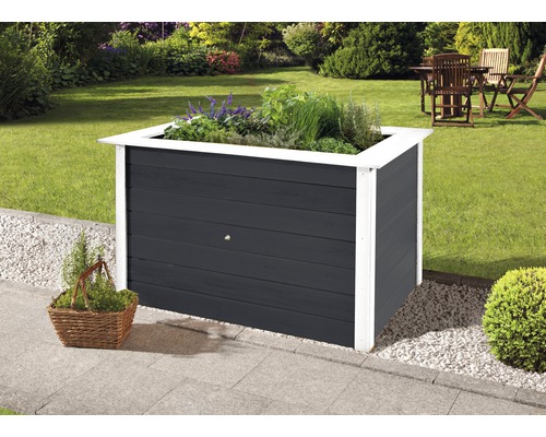 Hochbeet klassisch weka Profi 669 B 120x79x81 cm anthrazit Hochbeet aus Holz im Garten mit Kräutern und Korb