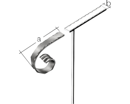 Illustration eines Zierelements aus Metall für einen Zaun, mit Abmessungen