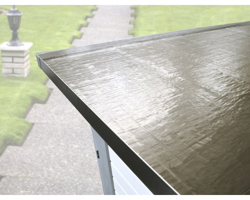 Dachbahn weka selbstklebend grau 5 m x 1 m Rolle = 5 m² Dach eines Gartenhauses mit Metalleinfassung
