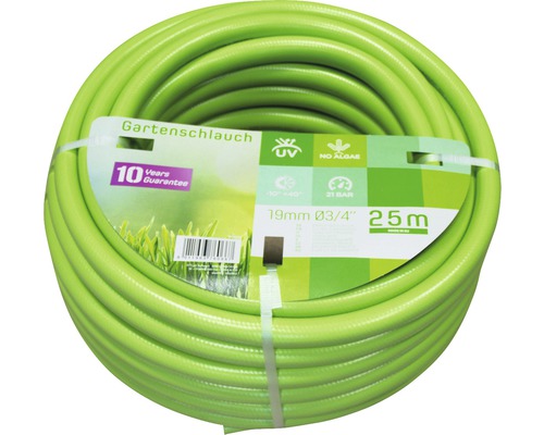 Aufgerollter Gartenschlauch, 25 Meter lang und 19 Millimeter Durchmesser