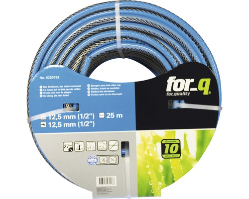 Gartenschlauch for_q Komfort Kunststoff 1/2 Zoll 25 m blau Gerollter Gartenschlauch mit 12,5 Millimeter Durchmesser und 25 Meter Länge
