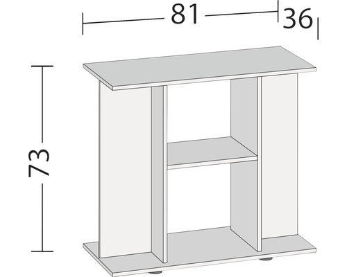 Skizze eines Regals mit den Maßen 81 x 36 x 73 Zentimeter