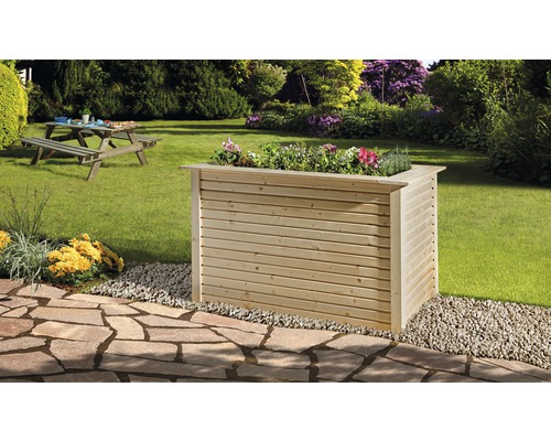 Hochbeet klassisch weka 28 mm wekaline 669 120x80x81 cm natur Holzpflanzkasten mit Blumen im Garten