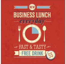 Werbung für ein tägliches Business Lunch mit Uhr, Gabel und Löffel