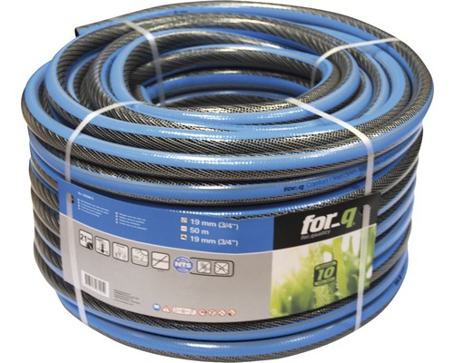 Gartenschlauch for_q Komfort Kunststoff 3/4 Zoll 50 m blau Aufgerollter Gartenschlauch mit 19 Millimeter Durchmesser und 50 Meter Länge