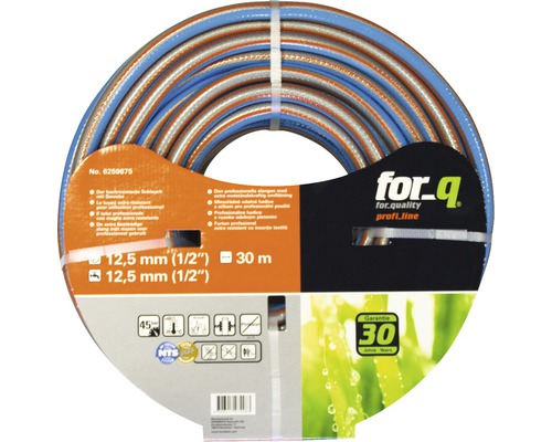 Gartenschlauch for_q Profi Linie Kunststoff 1/2 Zoll 30 m weiß Aufgerollter Gartenschlauch, 12,5 mm Durchmesser, 30 Meter lang