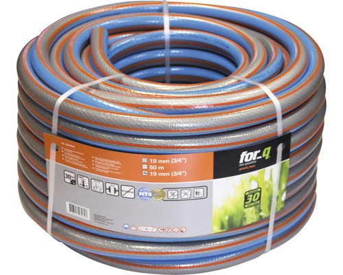 Gartenschlauch for_q Profi Linie Kunststoff 3/4 Zoll 50 m weiß Aufgerollter Gartenschlauch mit 19 Millimeter Durchmesser und 50 Meter Länge