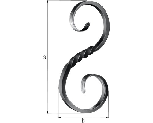 S-förmiges Zierelement aus Metall mit Maßangaben