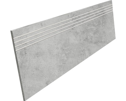 Feinsteinzeug Stufenfliese HOMEtek grey 30x120 cm grau matt Graue Treppenstufe mit drei Antirutschstreifen