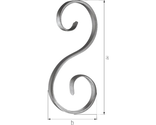 Metallzierornament in S-Form mit Maßangaben