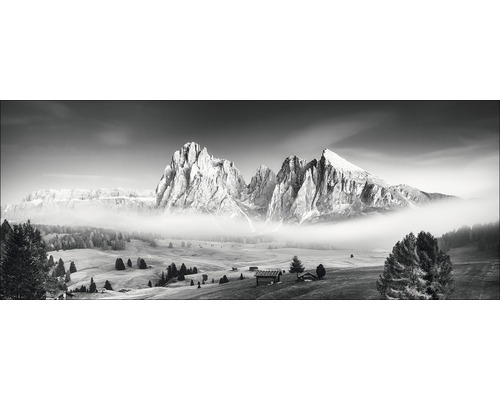 Glasbild Mist & Mountain 50x125 cm