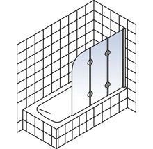 Illustration eines Badezimmers mit Badewanne und Badewannenaufsatz