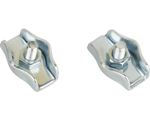 Zwei Drahtseilklemmen aus Metall