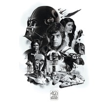 Star Wars Collage mit verschiedenen Filmfiguren und Raumschiffen