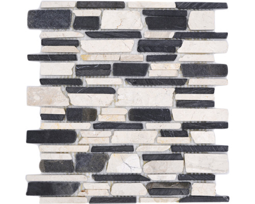 Natursteinmosaik Marmor MOS Brick 205 30,5x30,5 cm beige schwarz