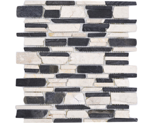 Natursteinmosaik Marmor MOS Brick 205 30,5x30,5 cm beige schwarz Mosaikfliese mit Natursteinoptik für Wand und Boden