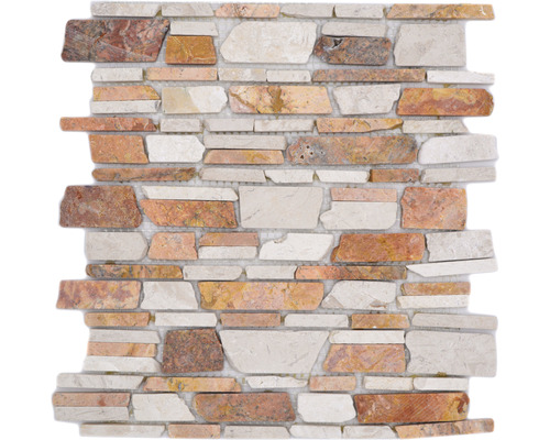 Natursteinmosaik Marmor MOS Brick 225 30,5x30,5 cm weiß rot matt