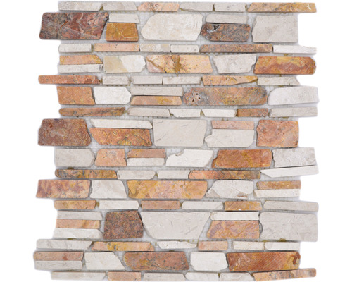 Natursteinmosaik Marmor MOS Brick 225 30,5x30,5 cm weiß rot matt Mosaikfliese mit unregelmäßigen Steinen