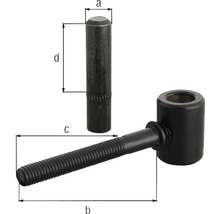 Einschweißband mit metrischem Gewinde und Bolzen mit den Bemaßungen a, b, c, d