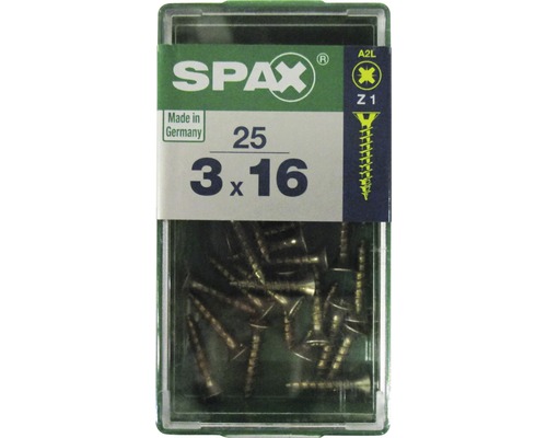 Spax Universalschraube Kreuzschlitz PZ 1, Senkkopf, Holz-Vollgewinde, 3x16 mm, 25 Stück Spax Universalschraube Kreuzschlitz PZ 1, Senkkopf, Holz-Vollgewinde, 3x16 mm, 25 Stück