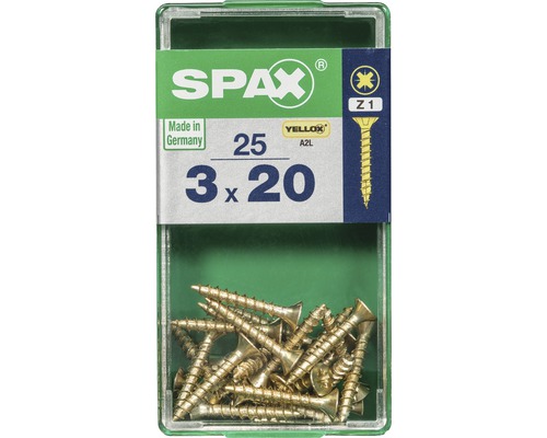 Spax Universalschraube Kreuzschlitz PZ 1, Senkkopf, Holz-Vollgewinde, 3x20 mm, 25 Stück Spax Universalschraube Kreuzschlitz PZ 1, Senkkopf, Holz-Vollgewinde, 3x20 mm, 25 Stück