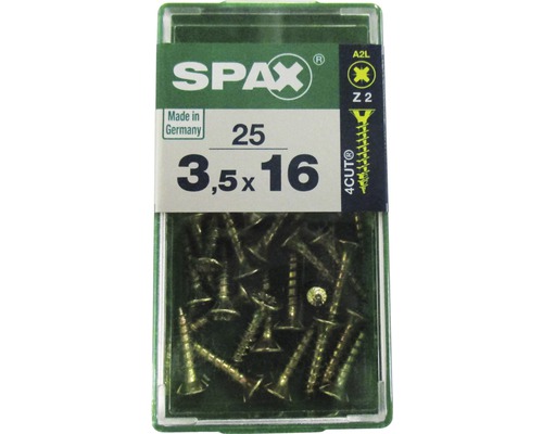 Spax Universalschraube Kreuzschlitz PZ 2, Senkkopf, Holz-Vollgewinde, 3,5x16 mm, 25 Stück Spax Universalschraube Kreuzschlitz PZ 2, Senkkopf, Holz-Vollgewinde, 3,5x16 mm, 25 Stück