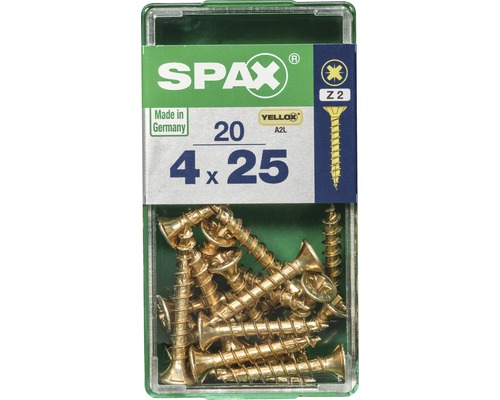 Spax Universalschraube Kreuzschlitz PZ 2, Senkkopf, Holz-Vollgewinde, 4x25 mm, 20 Stück Spax Universalschraube Kreuzschlitz PZ 2, Senkkopf, Holz-Vollgewinde, 4x25 mm, 20 Stück