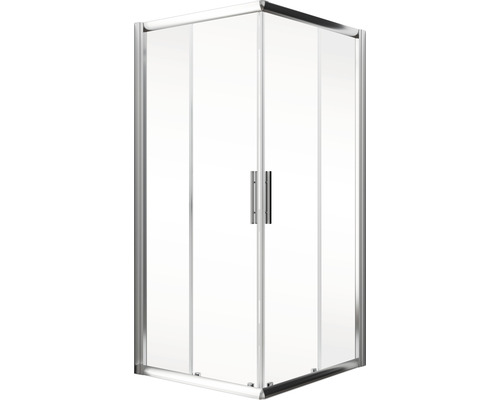 Eckdusche mit Klarglas und silberfarbenem Rahmen