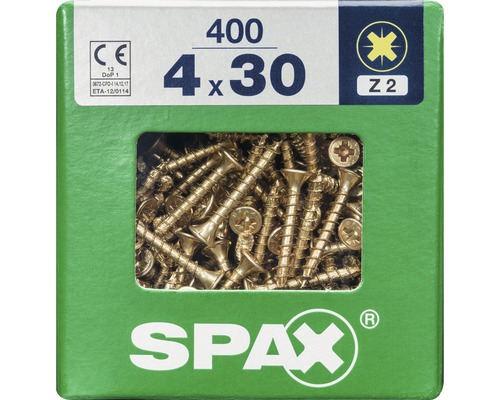 Spax Universalschraube Kreuzschlitz PZ 2, Senkkopf, Holz-Vollgewinde, 4x30 mm, 400 Stück Spax Universalschraube Kreuzschlitz PZ 2, Senkkopf, Holz-Vollgewinde, 4x30 mm, 400 Stück