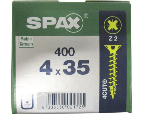 Spax Universalschraube Kreuzschlitz PZ 2, Senkkopf, Holz-Vollgewinde, 4x35 mm, 400 Stück Spax Universalschraube Kreuzschlitz PZ 2, Senkkopf, Holz-Vollgewinde, 4x35 mm, 400 Stück