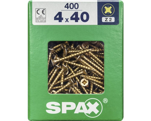 Spax Universalschraube Kreuzschlitz PZ 2, Senkkopf, Holz-Vollgewinde, 4x40 mm, 400 Stück Spax Universalschraube Kreuzschlitz PZ 2, Senkkopf, Holz-Vollgewinde, 4x40 mm, 400 Stück