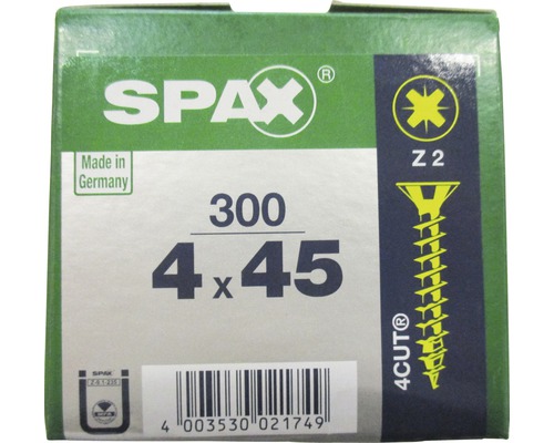 Spax Universalschraube Kreuzschlitz PZ 2, Senkkopf, Holz-Vollgewinde, 4x45 mm, 300 Stück Spax Universalschraube Kreuzschlitz PZ 2, Senkkopf, Holz-Vollgewinde, 4x45 mm, 300 Stück