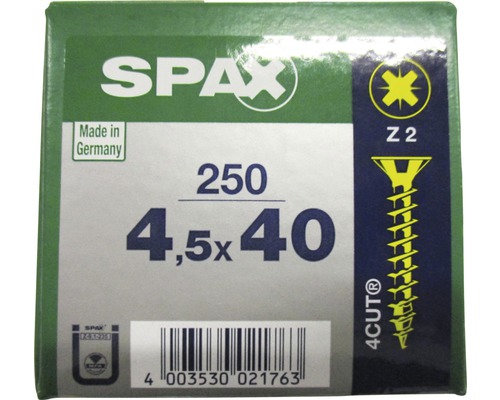 Spax Universalschraube Kreuzschlitz PZ 2, Senkkopf, Holz-Vollgewinde, 4,5x40 mm, 250 Stück Spax Universalschraube Kreuzschlitz PZ 2, Senkkopf, Holz-Vollgewinde, 4,5x40 mm, 250 Stück