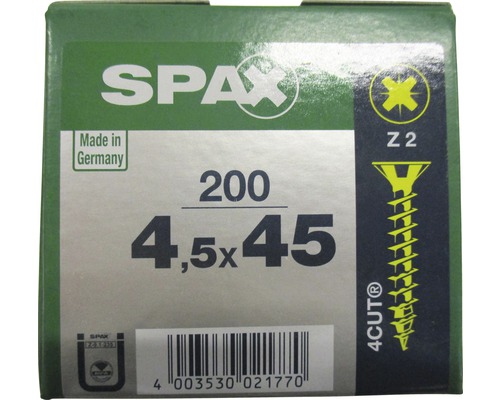 Spax Universalschraube Kreuzschlitz PZ 2, Senkkopf, Holz-Vollgewinde, 4,5x45 mm, 200 Stück Spax Universalschraube Kreuzschlitz PZ 2, Senkkopf, Holz-Vollgewinde, 4,5x45 mm, 200 Stück