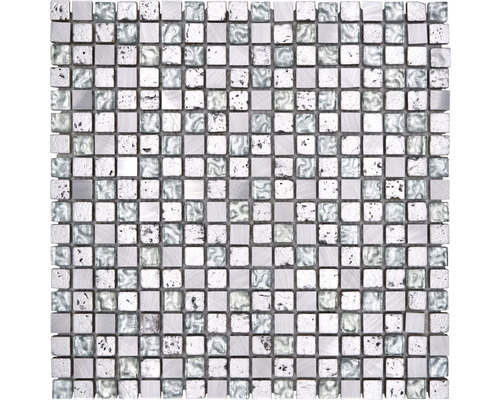 Glasmosaik Crystal Quadrat XAM 77 30,0x30,0 cm silber Quadratische Mosaikfliese aus Glas und Metall