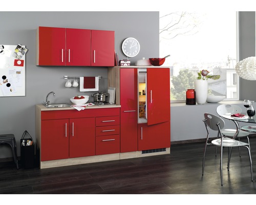 Küchenblock Held Möbel Toronto Rot 210 cm inkl. Einbaugeräte